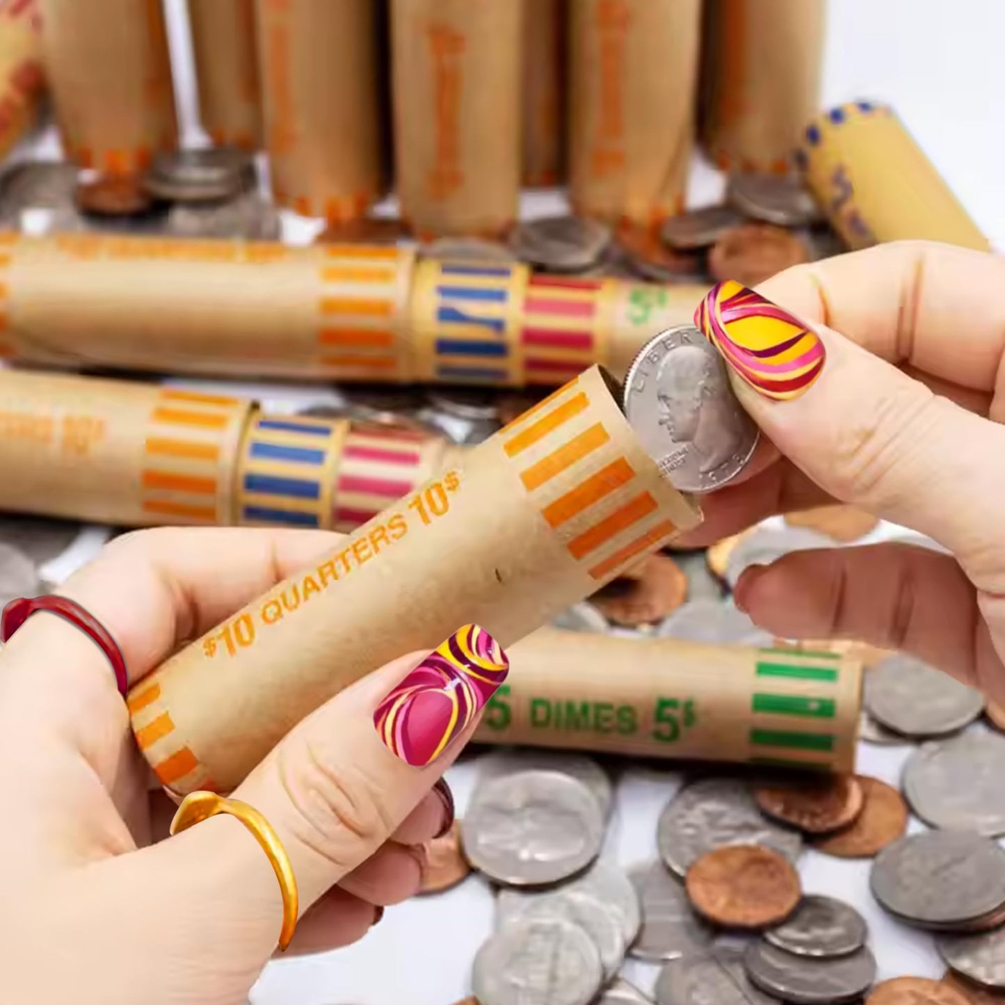 PM Company 128 Pcs Preformed Coin Wrappers Rolls — Assorted Heavy Duty Rolls Wrappers for Quarters, Pennies, Nickels, and Dimes