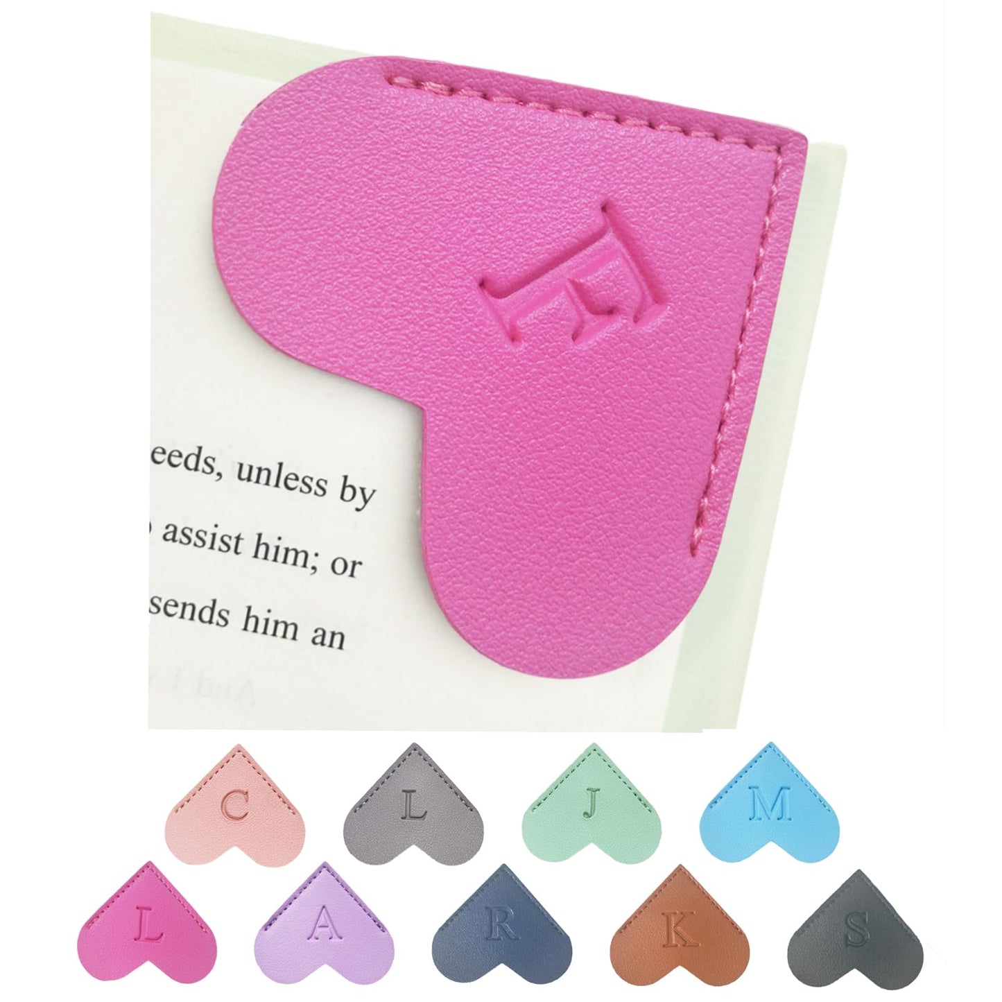 MOTEERLLU Personalized Leather Heart Bookmark with Initials, Handmade, Letter Cute Custom Corner Book Marks for Reading Women, Teachers, Students, Book Lovers, Book Accessories(Rose,F)