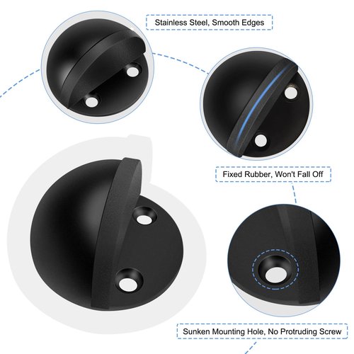 Door Stopper, Floor Door Stop for Bottom of Door Black Rubber Bumper No Drilling Doorstop Wall Protector, Self Adhesive, 2 Pack