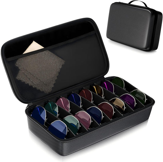 Skiennix Travel Sunglasses Organizer - Hard Shell Eyeglass Case with Adjustable Slots for Multiple Pairs