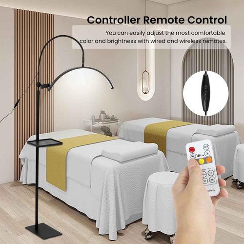 Lash Light for Eyelash Tech,LED Half Moon Floor Lamp for Esthetician, Tattoo Artists,Nail Tech, Skincare Adjustable Brightness and Height Esthetician Light with Phone Holder and Tool Tray