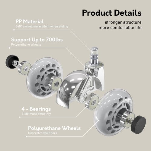 Lavimiya Office Chair Wheels, 2.5 inch Dual Rubber Replacement Office Chair Casters Wheels for Hardwood Floors Carpet, Heavy Duty Roller Wheels for Office Desk Gaming Computer Chair Set of 5 Grey