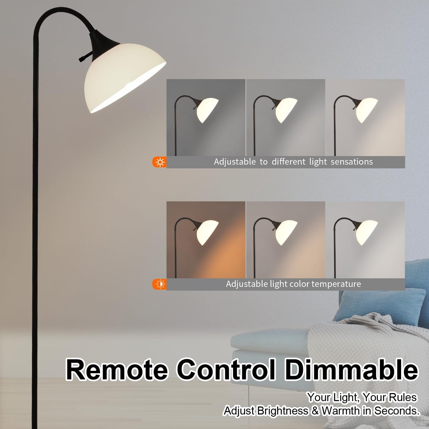 GDRKNP Floor Lamps for Living Room with Remote Control, Stepless Brightness Adjustable and 2700K-6500K Color Temperature, Adjustable Standing Lamp, Tall Standing Lamp for Bedroom Living Room Office