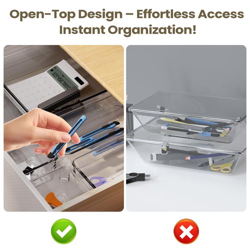 Maxset 21 PCS Clear Plastic Drawer Organizer Set, 5 Sizes Acrylic Drawer Storage Trays Non Slip Storage Bins for Makeup, Jewelry, Gadgets for Kitchen, Bedroom, Bathroom, Office