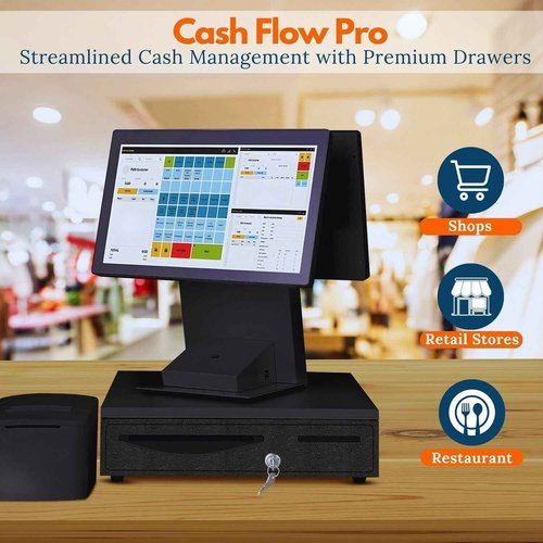 Flexzion Cash Drawer for Small Businesses - Black, 16-inch Metal Cash Register with Electronic RJ-11 Point of Sale (POS) Connection, 5 Bill 5 Coin Slots - Compatible with Star, Epson, Citizen Printers