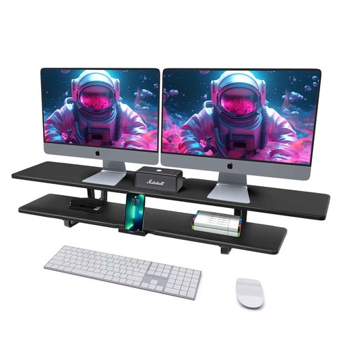 ECO-WILL Dual Monitor Stand, 2-Tier Wood Monitor Riser with Storage Organizer and Cable Management, Black