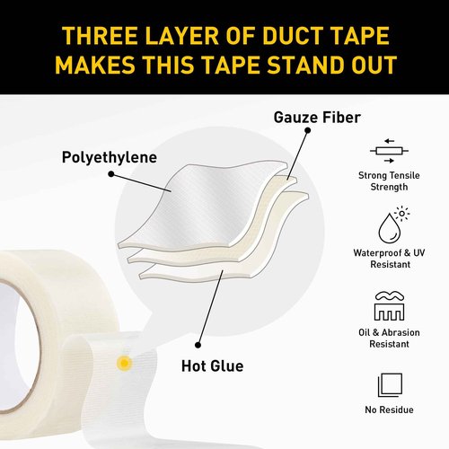 Lichamp 10 Rolls Clear Duct Tapes Heavy Duty, Waterproof No Residue Clear Duct Tape for Packaging Taping Sealing Repairing Tying, Thick & Wide Tape for DIY or Commercial Use, 2 inches x 25 Yards