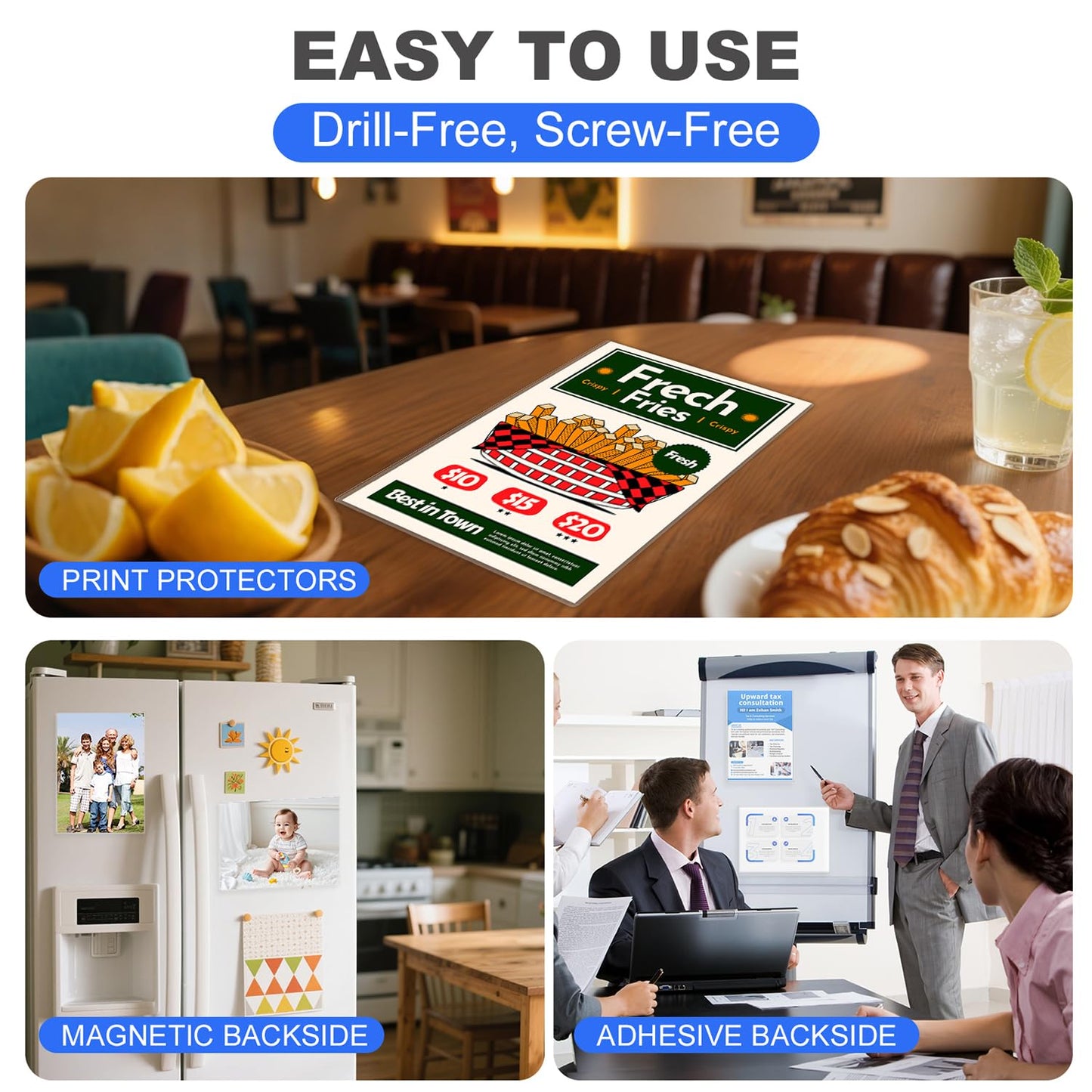 10 Pack 8.5'' x 11'' Inch Magnetic Sign Holders, Rigid Print Protectors, Paper Holder With Adhesive Tape, Plastic Document Holder For Posters Letter Paper Picture, Wall Mount Magnetic Frame for Refrigerator Window, Door, Home, Office, and Store