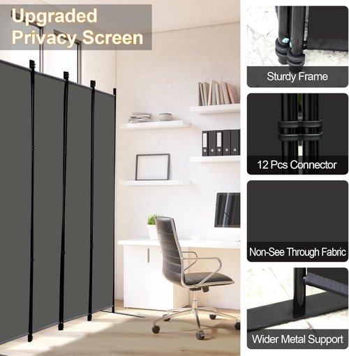 MAYOLIAH 6-Panel Folding Privacy Screen - 9ft Wide, 6ft Tall Room Divider | Portable Grey Partition