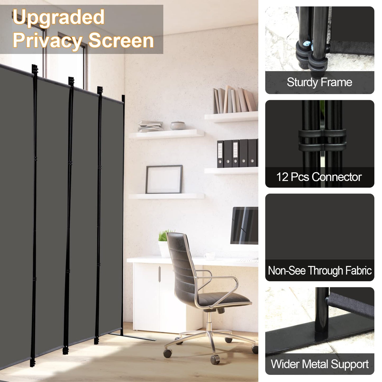 MAYOLIAH 6 Panel Folding Privacy Screen 9ft Wide, 6ft Tall Partition Room Divider Portable Office Walls Dividers Room Separator, Grey