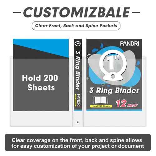 3 Ring Binder 1 Inch, PANDRI 12 Pack 1-Inch Binder Fits Letter Size 8.5'' x 11'' Paper, Versatile Binders for Office Home School, 2 Pockets, White