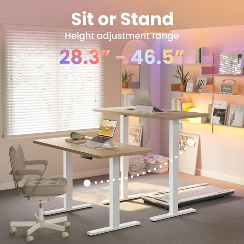 HUANUO Electric Standing Desk - 55 x 24 Inch Height Adjustable Computer Desk with Storage Bag | Light Walnut Finish