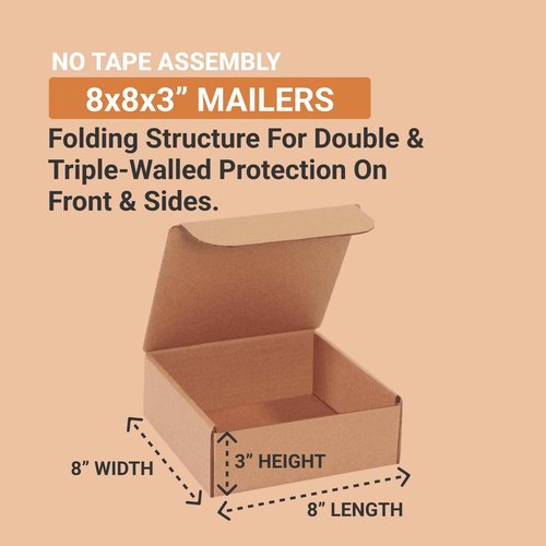 AVIDITI Shipping Boxes Small 8"L x 8"W x 3"H, 50-Pack | Corrugated Cardboard Box for Packing, Moving and Storage 8x8x3 883