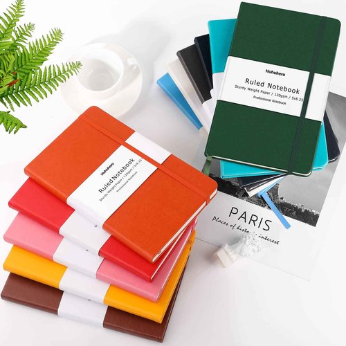 Huhuhero 10 Colors Lined Journal Notebook, A5 Hardcover Notebooks for Work, 120GSM Thick Paper, 128 Pages College Ruled Notebook for Writing Business Journaling, 5"×8.25"