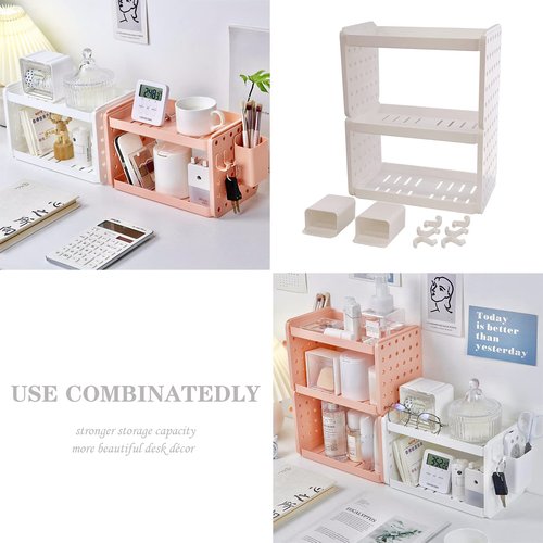 Lae Nuvole Desktop Organizer Shelf Stationery Organizer with Pen Holder Office Desk Pegboard Shelf Plastic Combinable Organization and Storage for Desk, Office, Countertop, Dorm (White, 3 Tier)