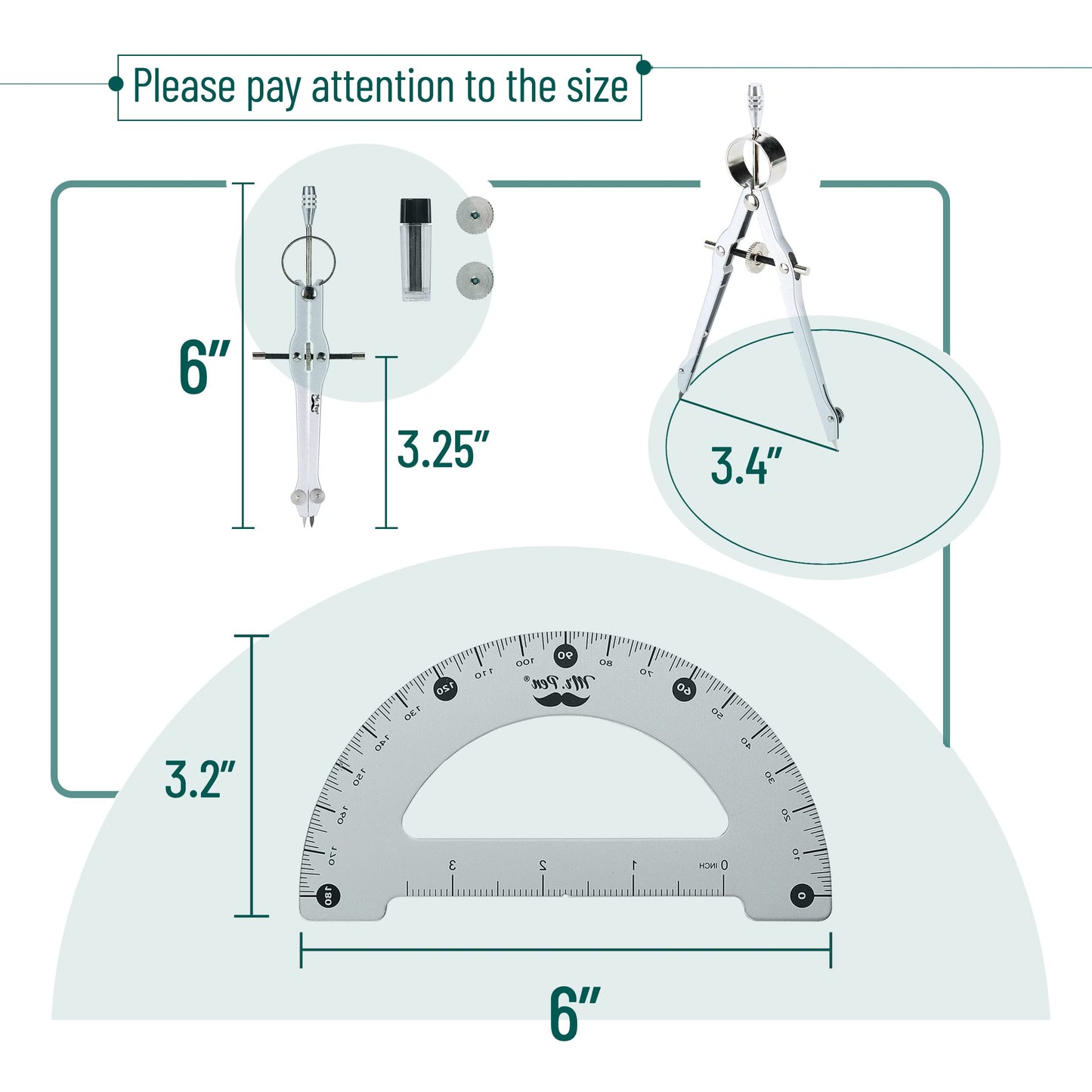Mr. Pen- Metal Protractor and Metal Compass Set, Compass for Geometry