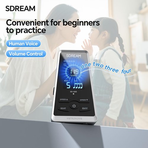Digital Metronome for Piano,Guitar,Violin,Drums,Ukulele Practice,Rhythm,Beat Speed Adjustable, Rechargeable, LCD Display,Electronic Metronome with Volume Knob (Black)