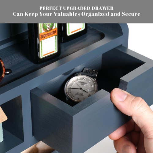HEKFL Wall Mail Organizer with Storage Drawer and 6 Hooks, Easy Install Key Rack for Entryway and Home Decor, Luxury Gray