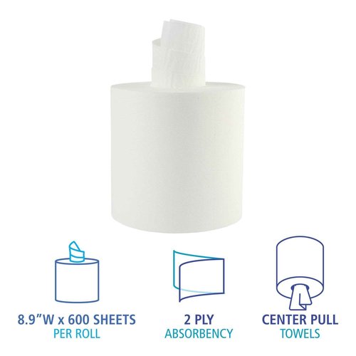 Boardwalk BWK410321 7.6 in. x 8.9 in. 2 Ply Center-Pull Roll Towels - White (6/Carton) & EXPO Low Odor Dry Erase Markers, Chisel Tip, Black, 36 Count