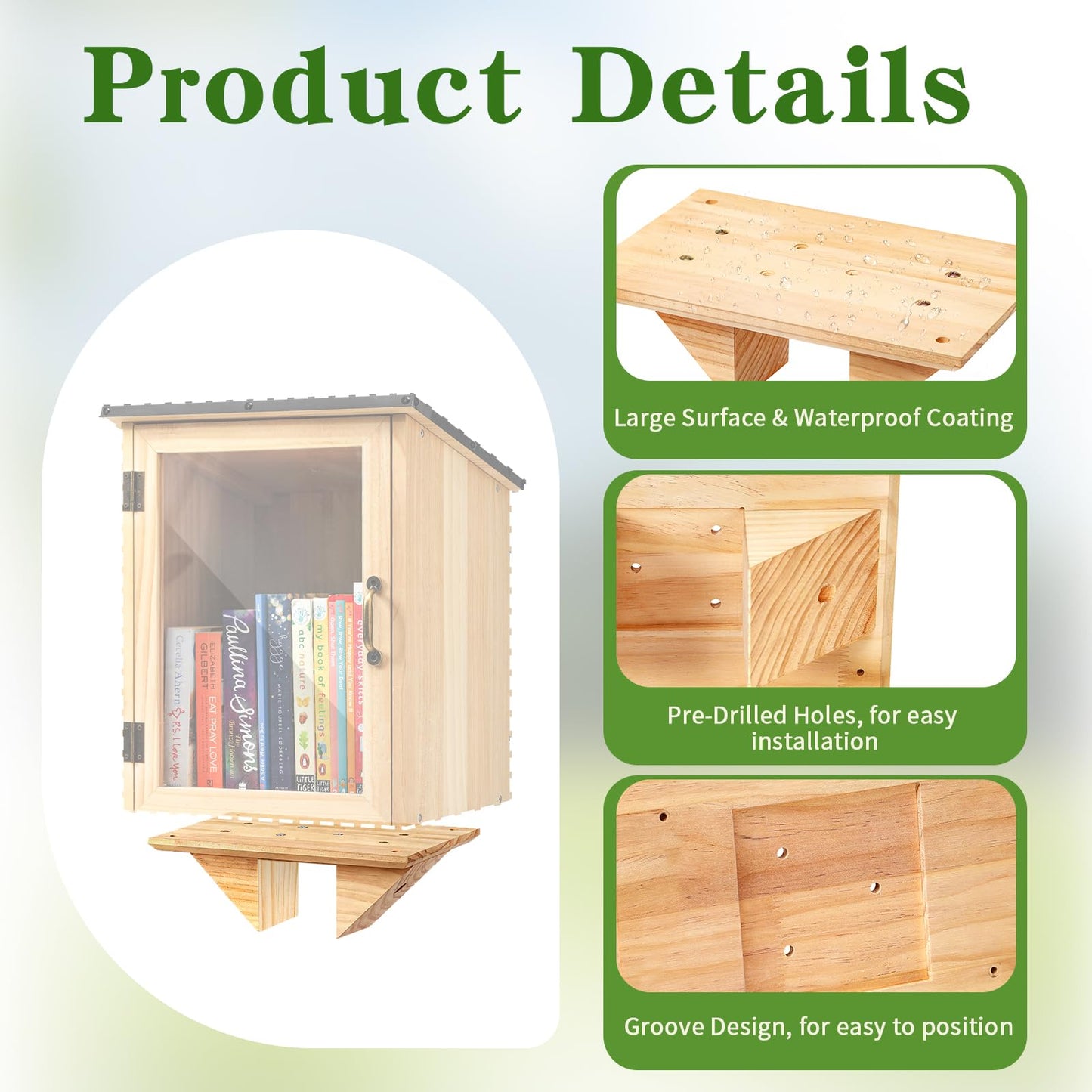 Little Library Mount, Outdoor Library Book Box Bracket Holder, 12x8x4 Inch Solid Wood Mount Base, Stable & Easy to Instal with Screws, Suitable for 4x4 Post for Community Neighborhood and School