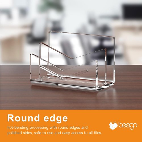 Beego Clear Acrylic Envelope & Mail Organizer - 2 Compartments for Desk Organization | Stylish Letter Holder