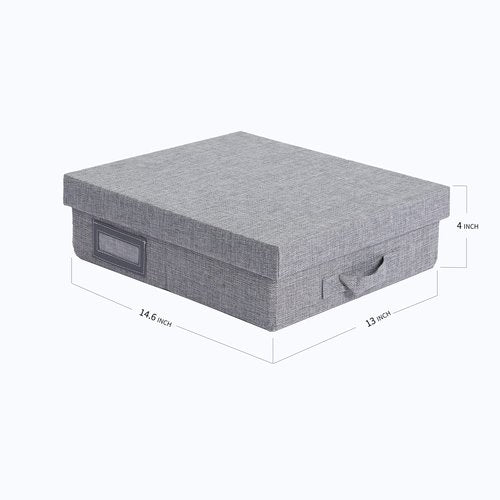 Mocolerno Linen Scrapbook Storage Box Photo Boxes Storage Document Letter File Box with Lid 14'' x 13''x 4'' Gray (3 pack)
