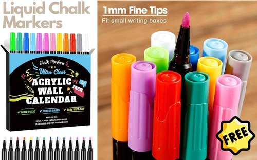 Classic Acrylic Calendar for Wall | Oversize| Clear Home Office Glass Calander Dry Erase Board Large Reusable Whiteboard Big Monthly Family Planner 9X Liquid Chalk Markers (24" X 18")