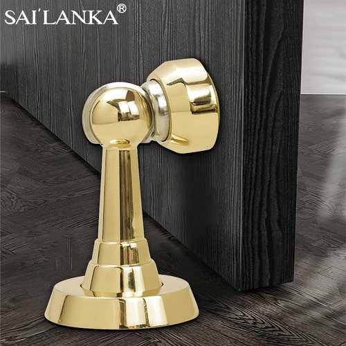 SAILANKA Magnetic Door Stop Brass Heavy Duty Door Stopper Keep Door Open Door Catch Holder with Screws for Wall & Floor Mount, 4P, Bright Gold