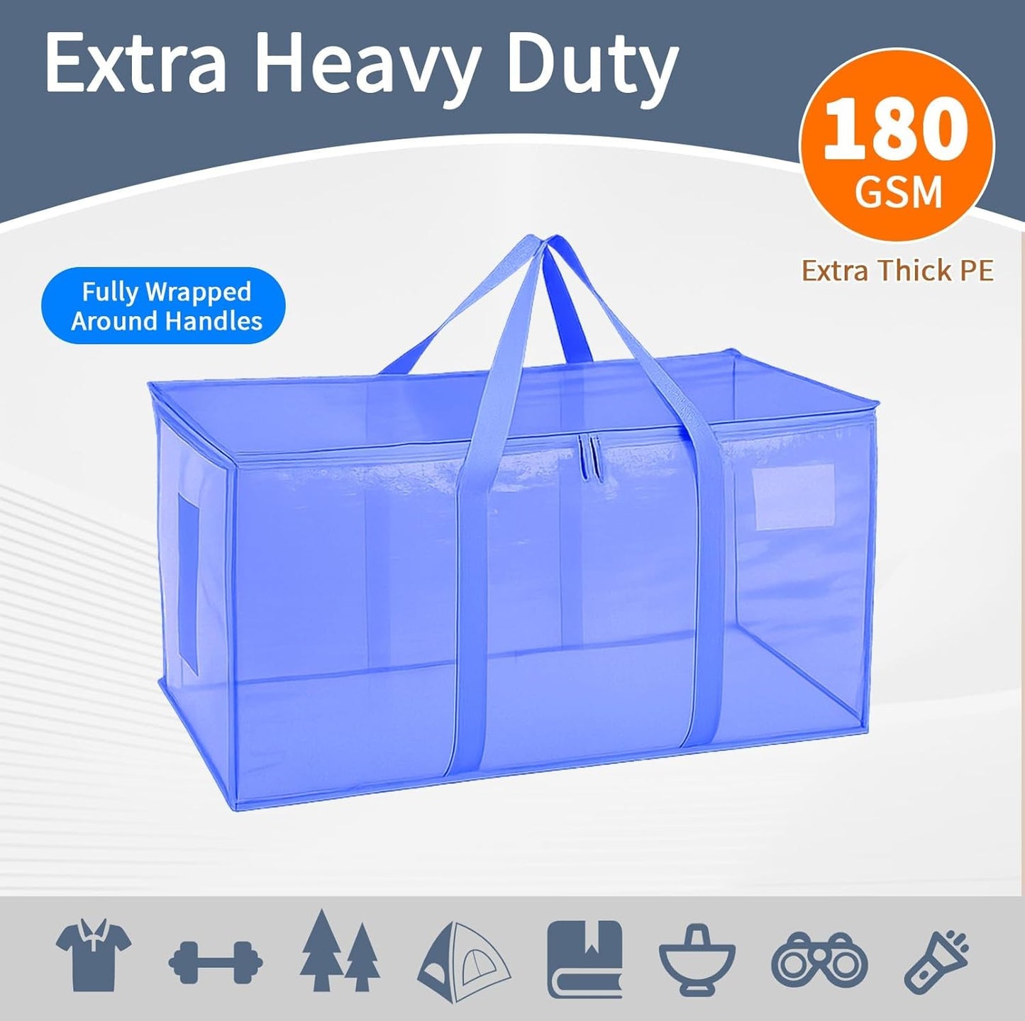 Skiennix Extra Large Heavy Duty Moving Bags - Waterproof Storage Totes with Handles & Zippers | 12 Pack (Blue)