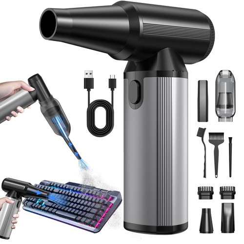 BOBYE Electric Compressed Air Duster & Keyboard Cleaner, 2-in-1 Blower & Vacuum with 180W Brushless Motor, 6000mAh Battery, 3-Gear Adjustable for Computers, Cars, Furniture, and Outdoor Cleaning