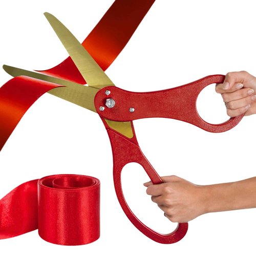 Red Ribbon Cutting Ceremony Kit – 20 Ribbon Cutting Scissors with Gold Blade and Satin Ribbon Red for Inaugurations & Special Events