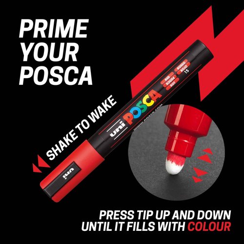 Posca Pens PC-1MR Ultra Fine Acrylic Felt Tip Coloured Permanent Paint Markers for Adults, Kids. Perfect for Colouring, Fabric, Graffiti, Watercolour, Outline Drawing, Window and Glass Art. 16 Pack