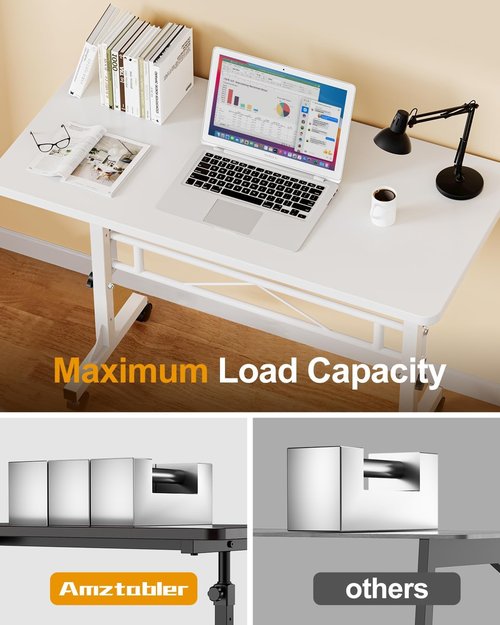 Skiennix Adjustable Height Small Standing Desk - Mobile 32 Inch Rolling Desk with Wheels | Pure White