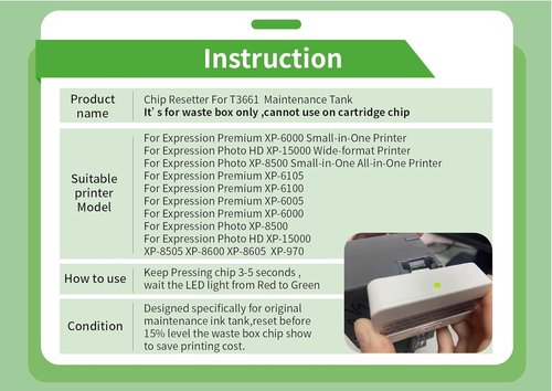 Goprint T3661 Ink Tank Chip Resetter & Waste Box for Epson XP Series Printers | Compatible with XP-15000, XP-6000, XP-6100, XP-6001, XP-6005, XP-8500, XP-8600, XP-970, XP-15050