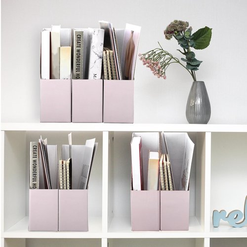 15 Pack Magazine File Holder Cardboard Magazine File Organizer Foldable Pink Magazine Holder for Shelves Magazine Document Storage Box Book Bin Desk File Organizer for Office Home Classroom