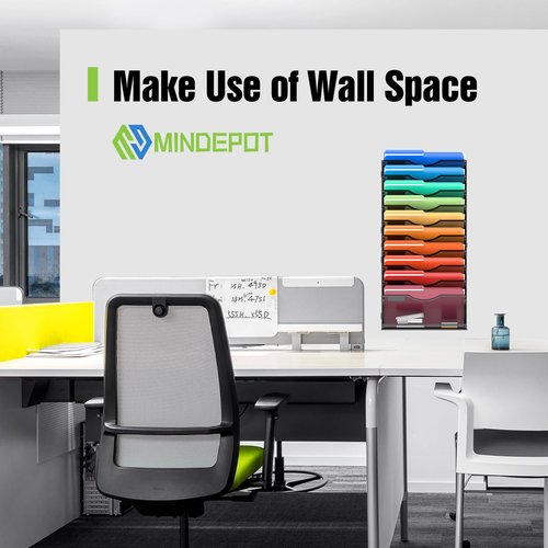 MINDEPOT 11 Tier Wall File Holder Hanging Wall Mount Paper File Organizer for Mails Folders Document Magazine Organization, for Office School Home, Black