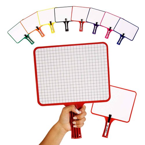KleenSlate Blank/Lined 2-Sided Rectangular Dry Erase Paddles with Markers, Class Set of 10