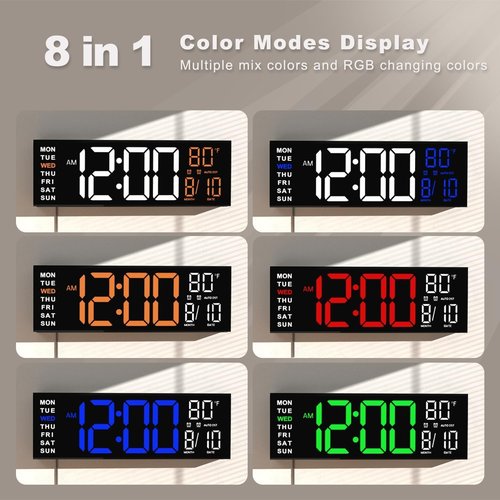 JALL 16" Large Digital Wall Clock - RGB LED Countdown Timer & Alarm | Ideal for Living Room & Classroom (White/Orange)