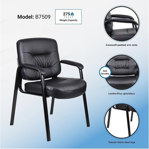 Oakestry Executive Guest Chair Black Mid Back Leatherplus Upholstered Office Chair Cushioned Seat Armrests Durable Frame Reception Conference Room Waiting Area Home Office Stylish Comfortable Seating