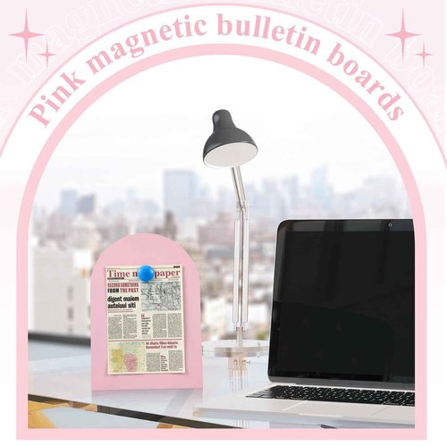 Shimeyao 2 Pcs Pink Magnetic Bulletin Board for Tabletops with 8 Magnets 12 x 8.5 Inch Memo Display Easel Stand for Home Office School Kitchen Table Supplies (Arched)