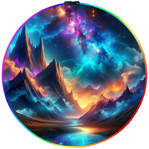 DEALZOOM Gaming Chair Mat LED RGB Gaming Lights (Mountains 47”) - Noise Cancelling, Anti-Slip Gamer Floor Mat – Scratch Resistant Computer Gaming Mat for Chair – Office Chair Mat for Hardwood Floor