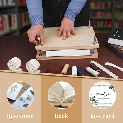 43 Pcs Book Binding Kits, Bookbinding Supplies, Book Press, Flower Press, Comes with a Wooden Stapler and Binding Kit, Suitable for Beginners to Press or Embossing Materials