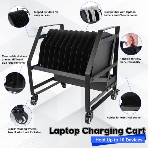 Laptop Charging Cart, Chromebook Cart,10 Device Mobile Open Charging Carts for iPads and Chromebooks and Laptop Computer