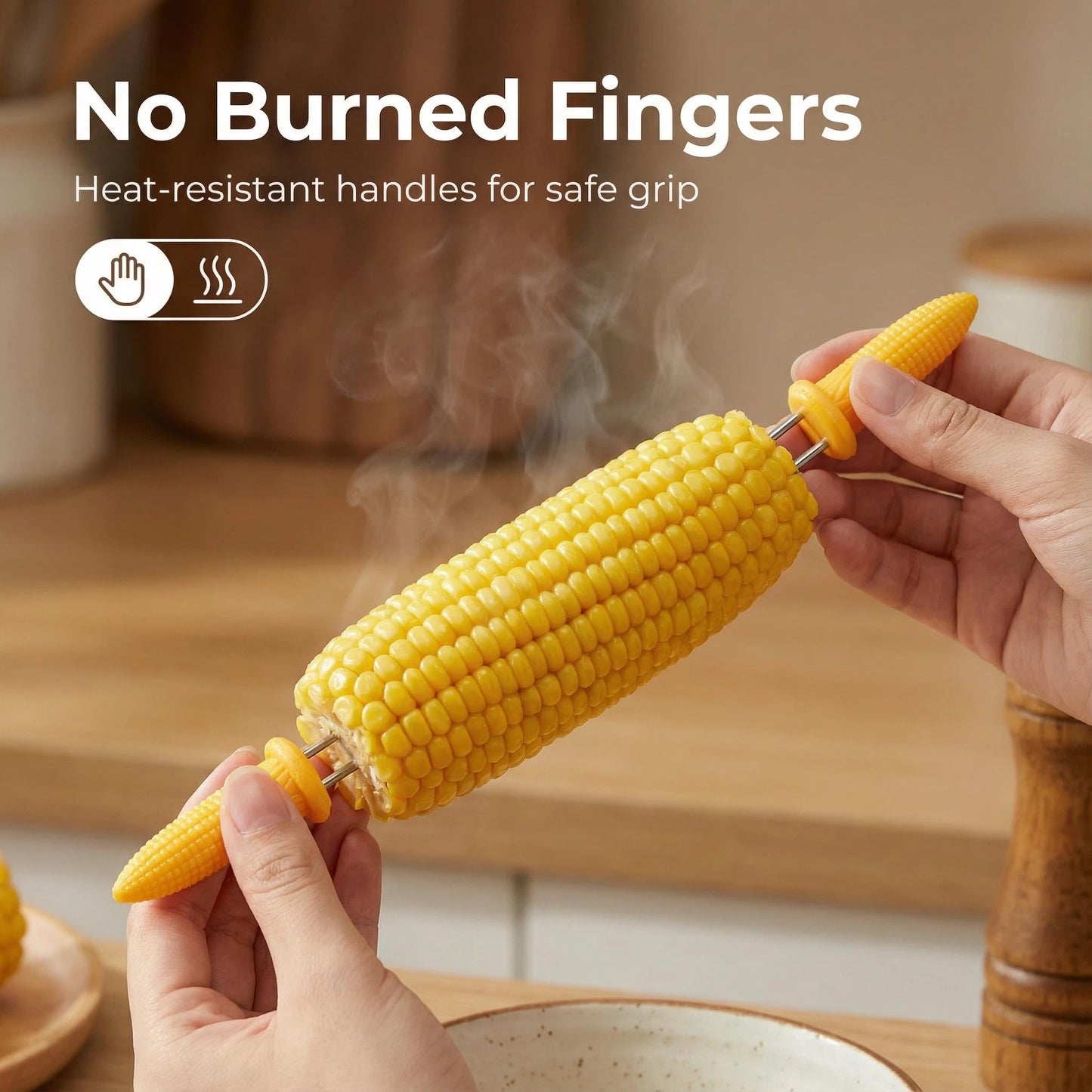 Stainless Steel Corn Holders 10 Packs with Heat-Resistant Handles & Case, for BBQ Camping Picnic, Dishwasher Safe Corn Cob Forks Skewers Kitchen Tools