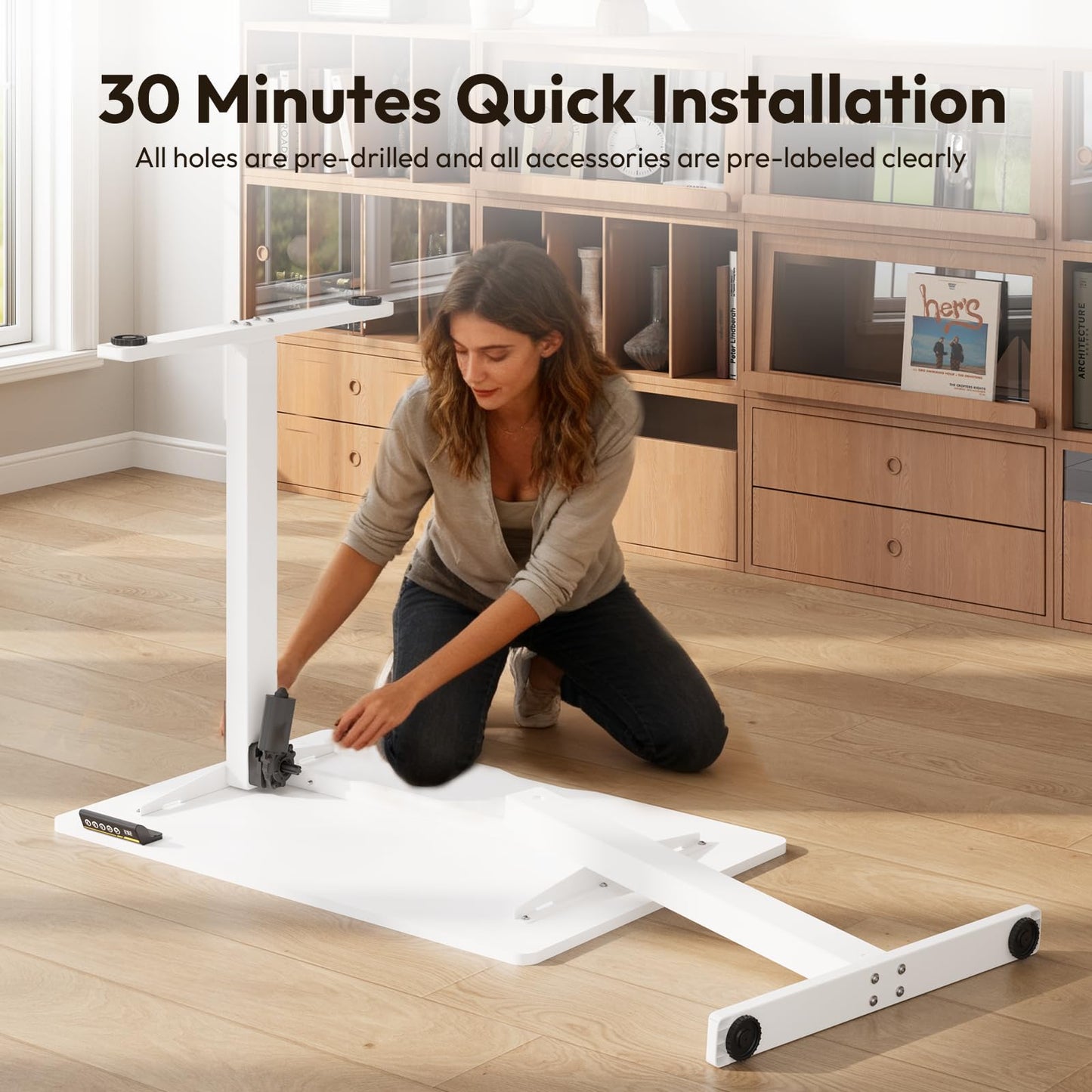 Gamork Electric Standing Desk,32x24 Inches Adjustable Height Stand up Desk, Sit Stand Home Office Desk with Splice Board, 3 Preset Heights,Equipped with Hooks,Ergonomic Computer Desk Workstation，White