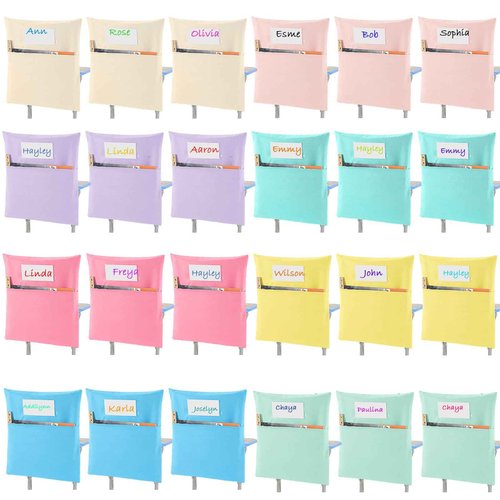 Sanwuta 24 Pack Classroom Chair Pockets, 15 x 17 Inch Book Storage Bags for Chair with Name Slot Students Chairback Pockets for Kindergarten Primary School Home(Pastel)