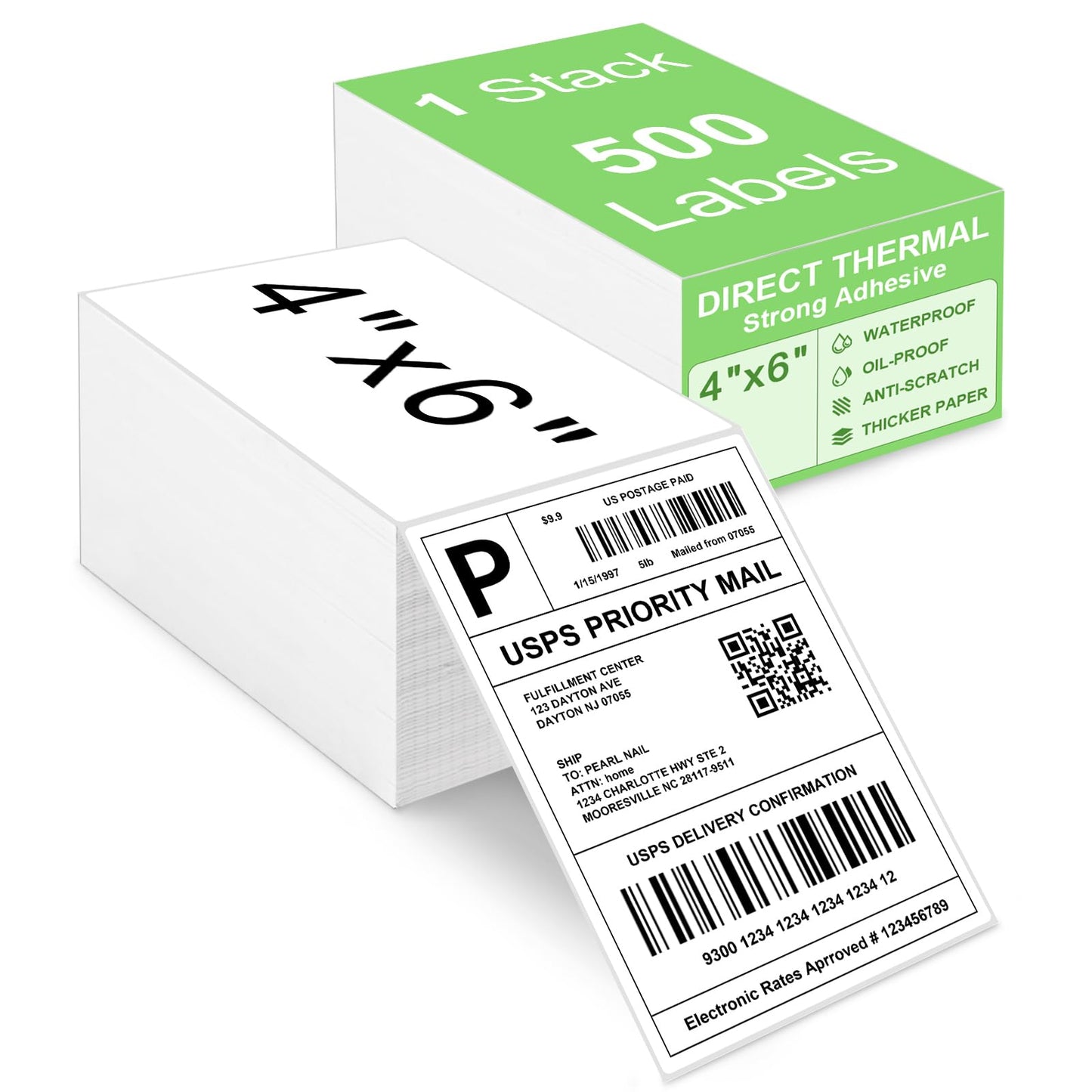 4x6 Thermal Labels, Razuvo Printable Shipping Labels for Direct Thermal Shipping Label Printer, 500 Pack Per Stack, Fanfold, White