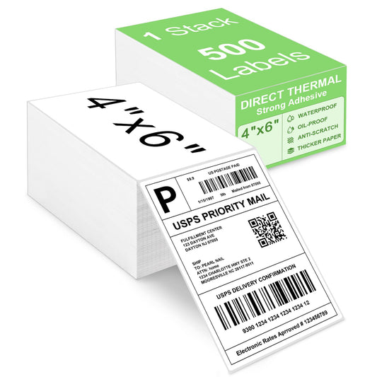 4x6 Thermal Labels, Razuvo Printable Shipping Labels for Direct Thermal Shipping Label Printer, 500 Pack Per Stack, Fanfold, White