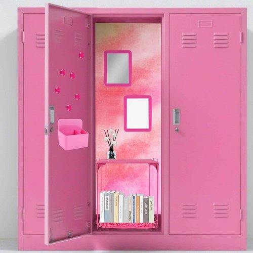 AUECOOME Locker Organizer and Locker Accessories Kit Includes Shelf、Rug、Mirror、Whiteboard、Storage Cup、and Magnetic Wallpaper Pink Locker Accessory for Girls Back to School Essentials (Rose Red)