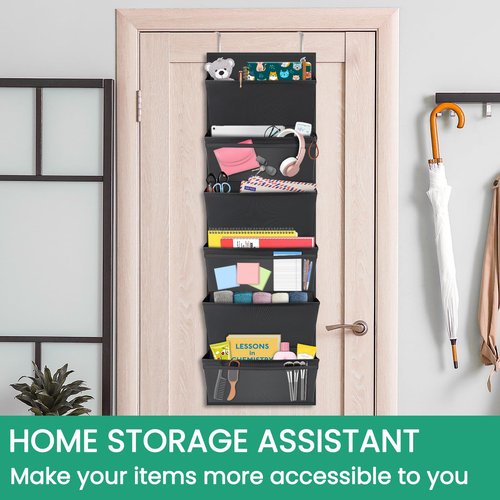 Godery Sustainable Office Storage Pocket, Cascading Wall File Organizer, 6 Pockets, Letter Size, File Folder Holders for Classroom, Office, School and Home, 45" H x 13" W - Black